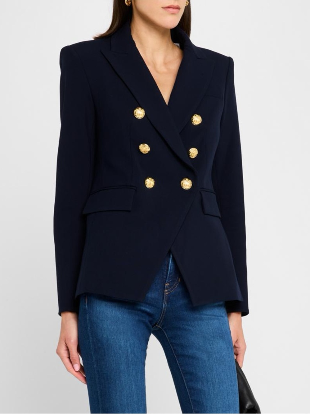 Veronica Beard Women’s Miller Dickey Jacket Navy Blue Linen Blend Gold Button -6